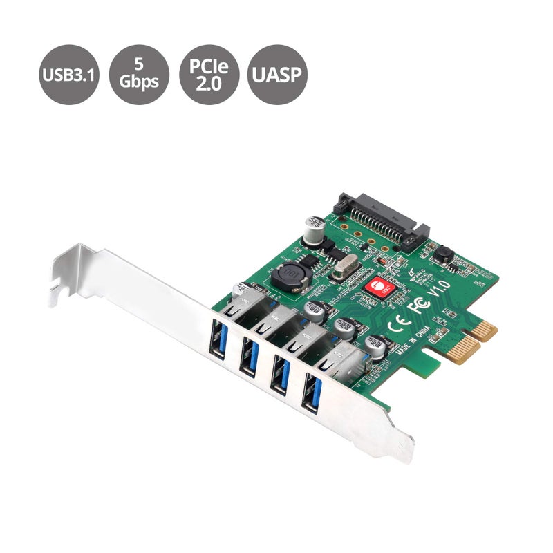 SIIG Dual Profile USB 3.0 4-Port (5Gbps) PCIe 2.0 Host Expansion Card Adapter for Windows Desktop PC (JU-P40A11-S1) - Image 2